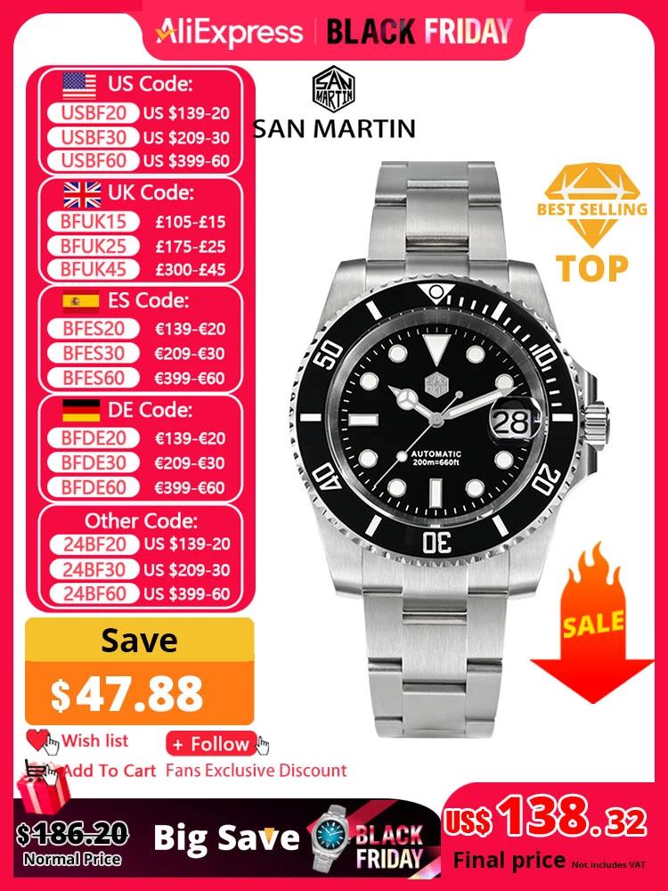 San Martin New 40mm Water Ghost Diver Watch Men Luxury Business NH35 Automatic Mechanical Watch Sapphire Waterproof 200m SN0017