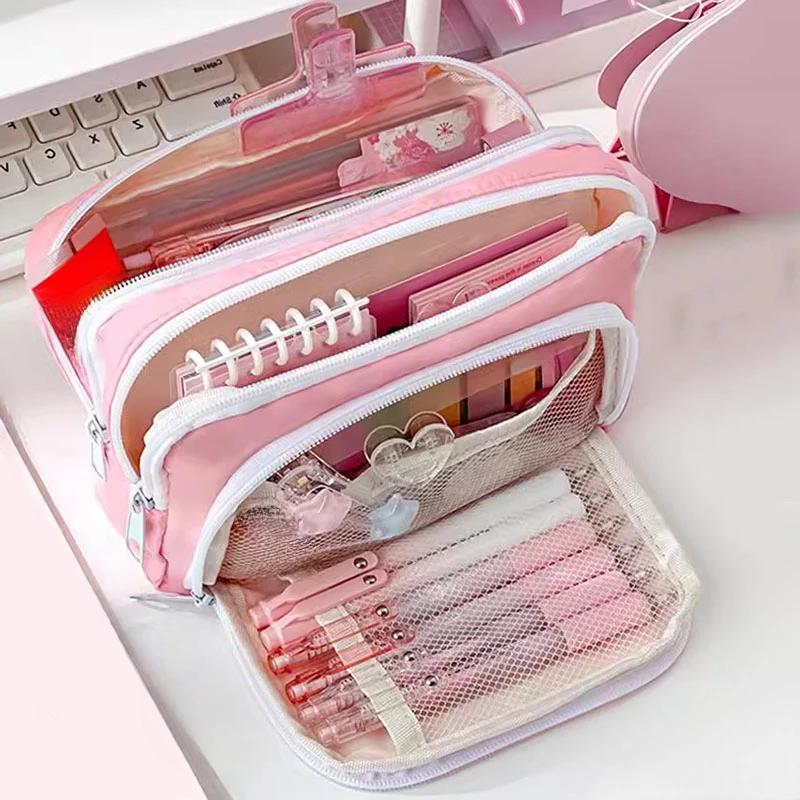 Girl Large Capacity Aesthetic Pencil Bag School Case Pen Holder Cute Stationery Simple Style Zipper Pencil Pouch School Supplies