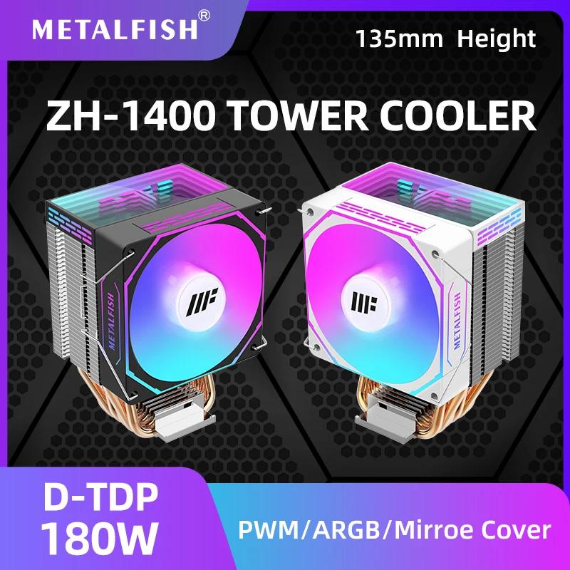 METALFISH CPU Cooler PC White Radiator 4PIN PWM Silent ARGB Fan For Intel 1700 1200 1150 1155 1156 1366 2011 AM5 AM4 AM3 x99 x79