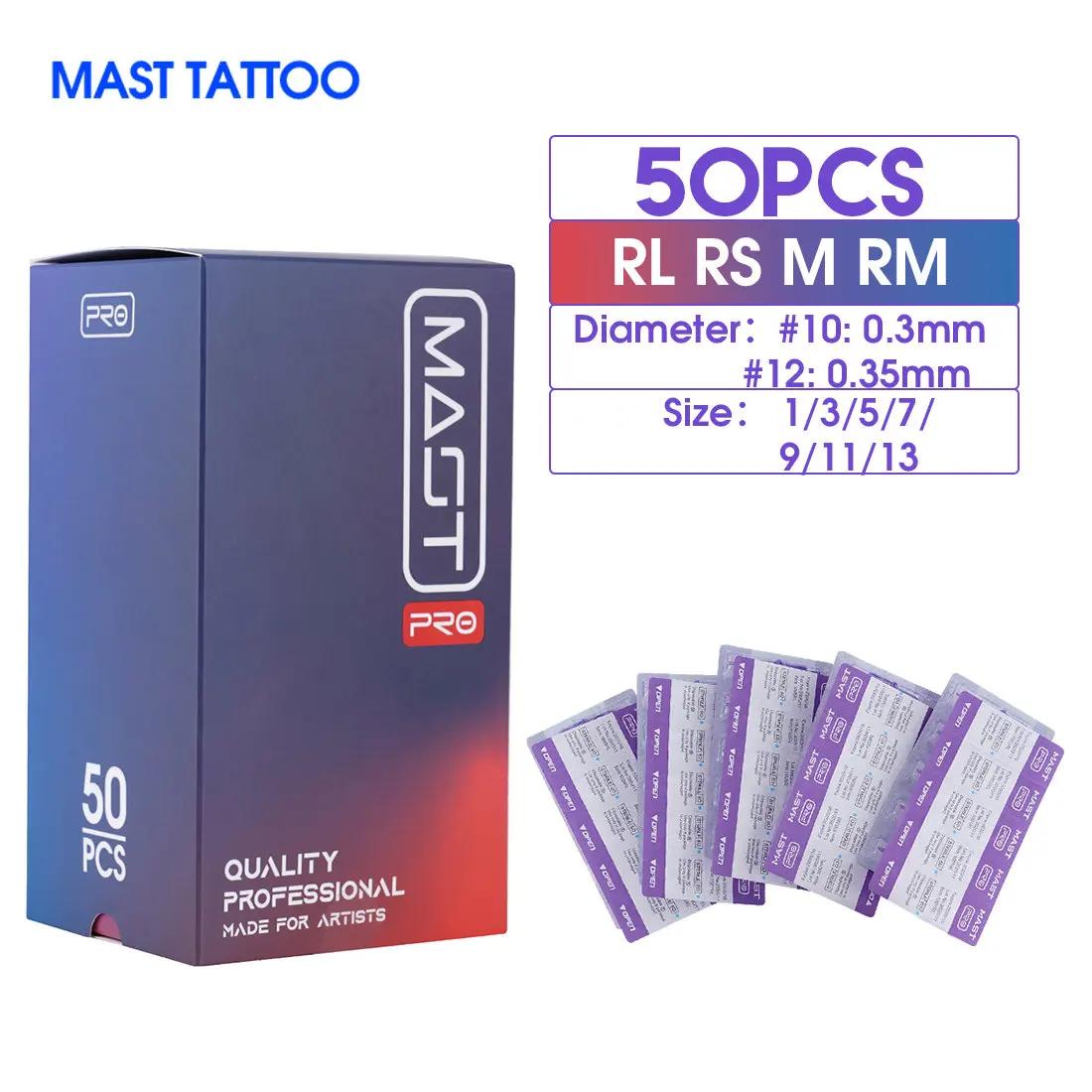 50pcs/Box Mixed Size RL/RS/RM/M Sterilized Mast Tattoo PRO Cartridge Needles Permanent  for Tattoo Machine Supply 0.3mm/0.35mm