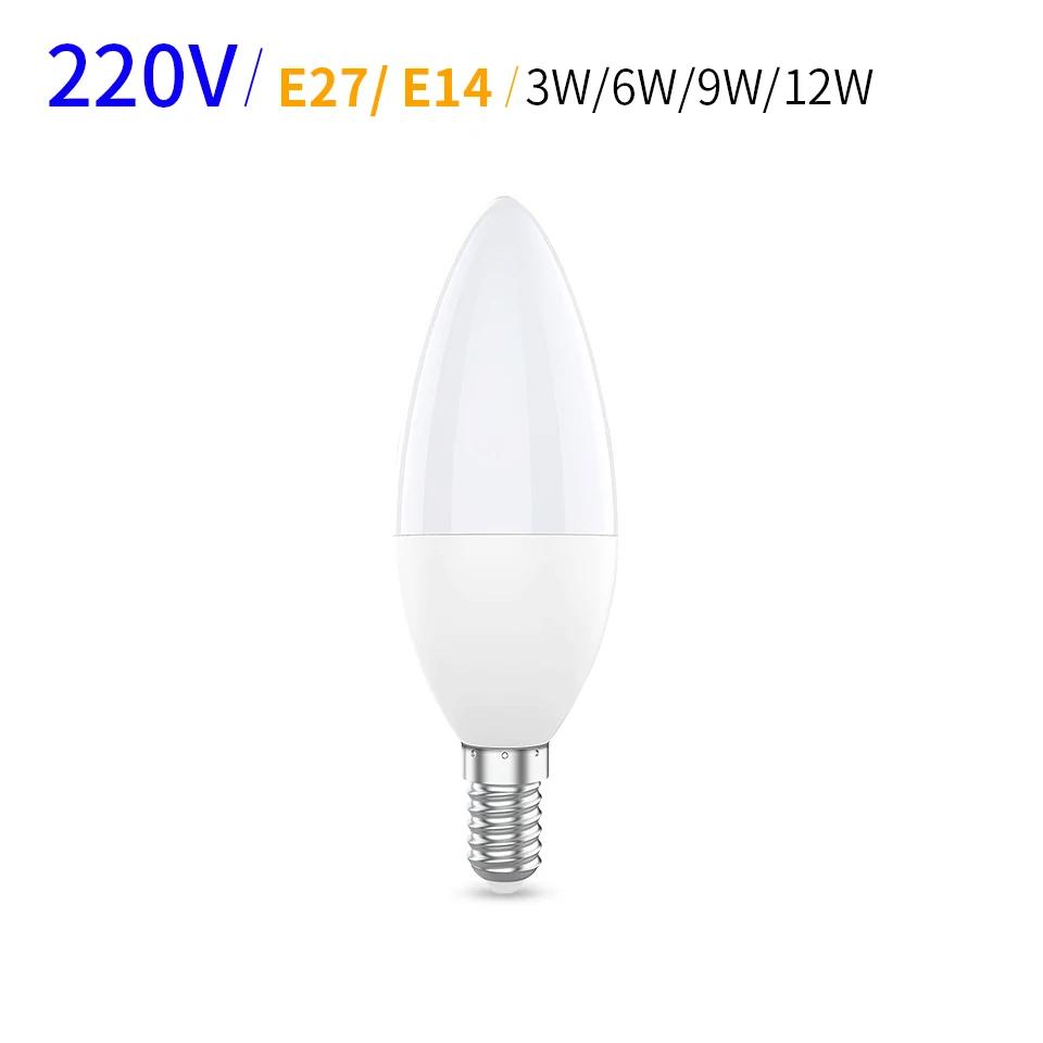 Led Candle Bulb 220V 3W 6W 9W 12W Led Lamp E14 E27 3000K 4000K 6000K Light Lamp For Home Decoration Led Lamp Home Decoration