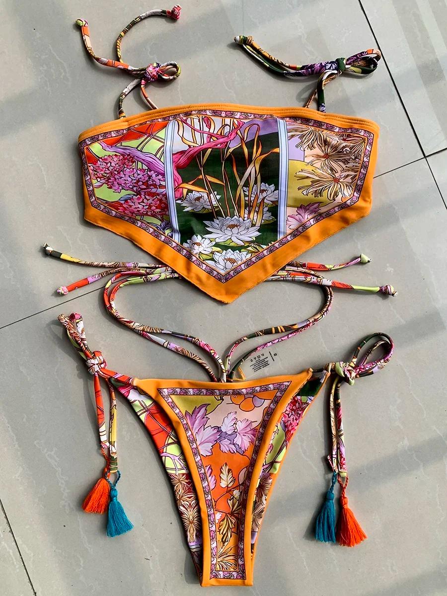 Printed Crop Top Bikini 2024 Women Bikinis Brazilian Swimwear Female Swimsuit Two-pieces Bikini Set High Cut Bathing Suit Swim