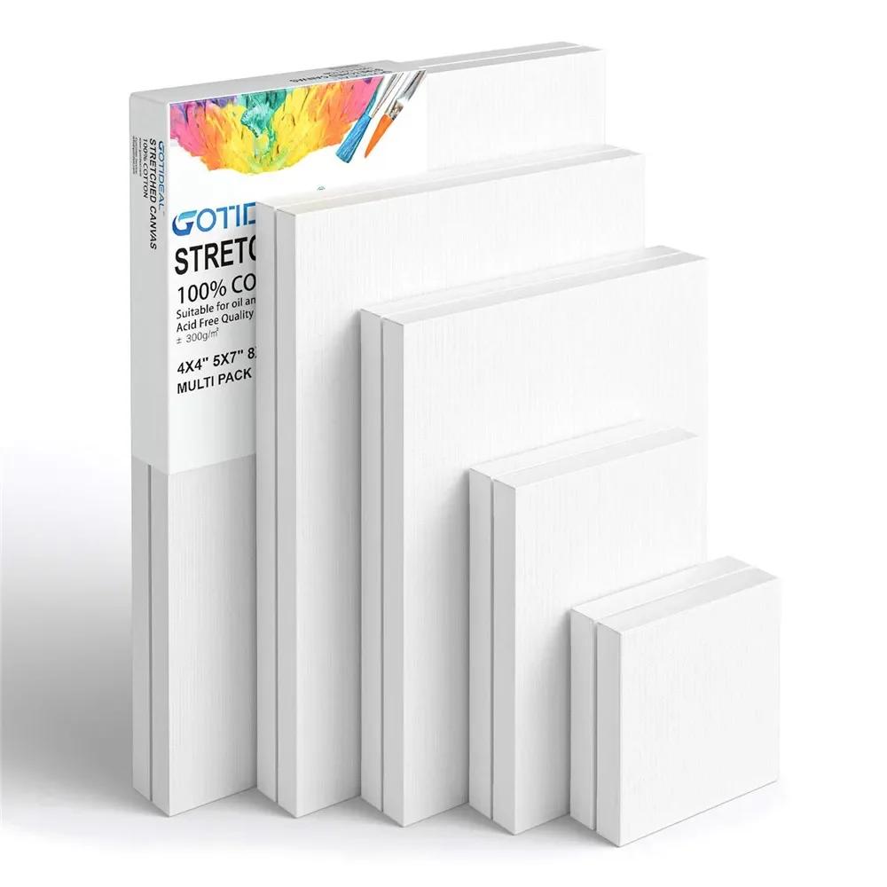 Pack of 4 White Blank Square Artist Canvas Wooden Board Frame Cotton Artist Canvas Boards for Oil Painting Acrylic Watercolor