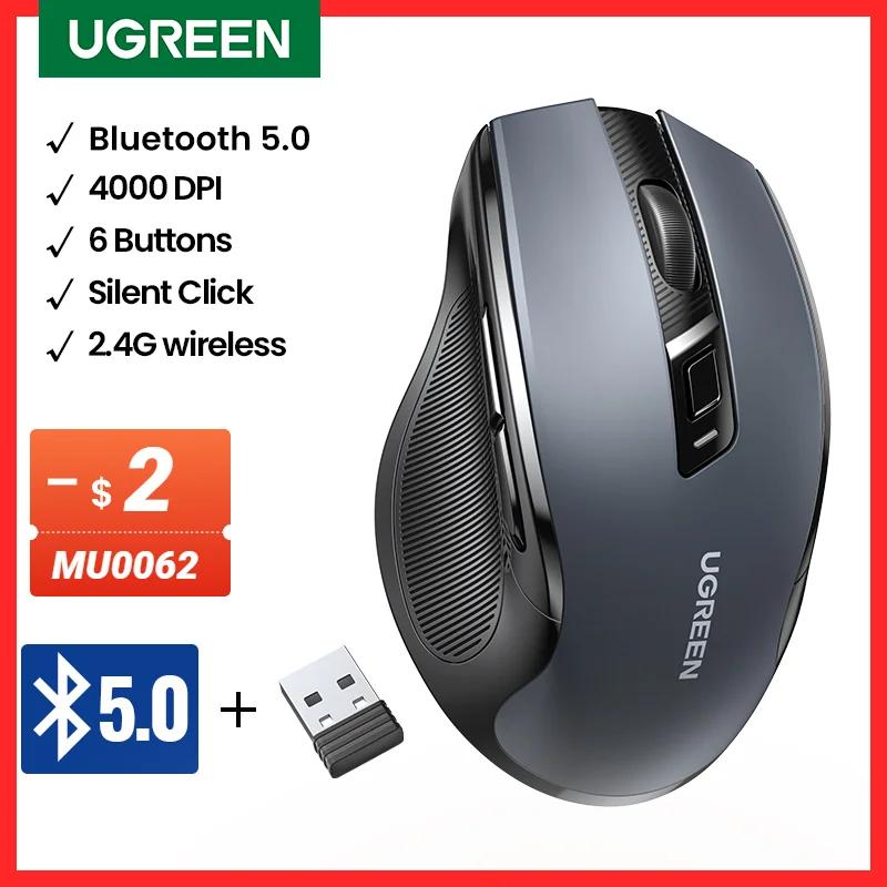 UGREEN Wireless Mouse Bluetooth5.0 Mouse Ergonomic 4000DPI 6 Mute Buttons Mouse For MacBook Tablet Laptops Computer PC 2.4G Mice