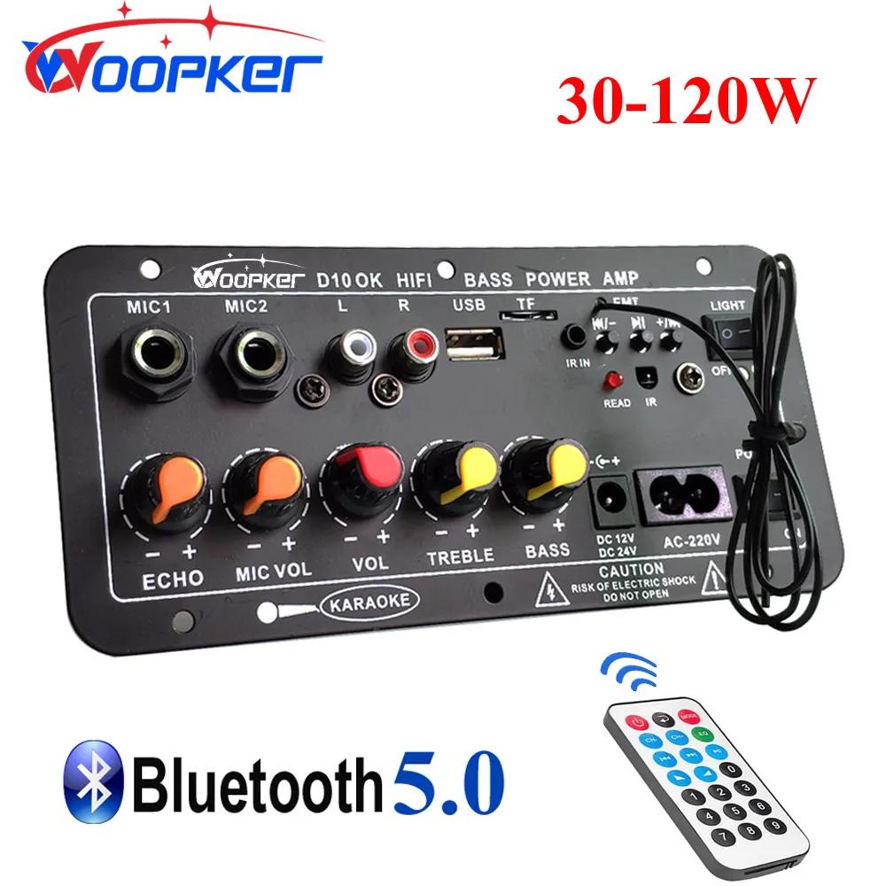 Woopker Audio Amplifier Board 30-120W Support Dual Microphone Bluetooth Amplificatore Subwoof for 4Ohm Speaker 12V 24V 110V 220V