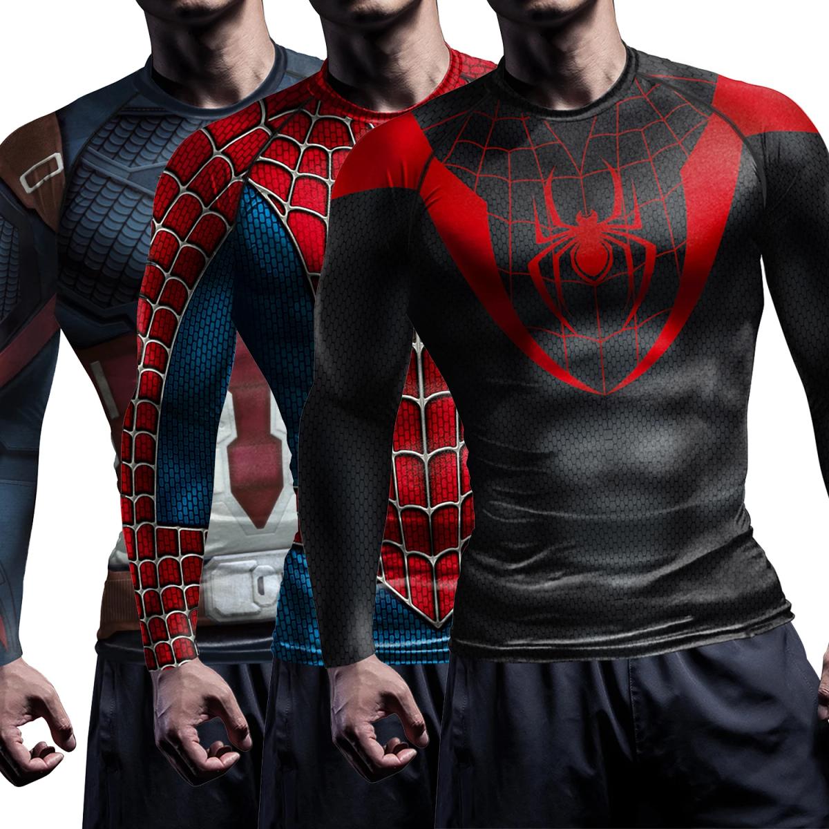 Compression Shirts for Men Long Sleeve Comics Spider Cosplay T-Shirt Superhero Top Elastic Fitness Sportwear Halloween Clothes