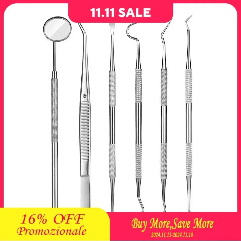 1pcs Stainless Steel Dentist Clean Tools Dental Mirror Double Probe Sickle Hoe Tooth Cleaner Dental Tool Tooth Care Tool Kit