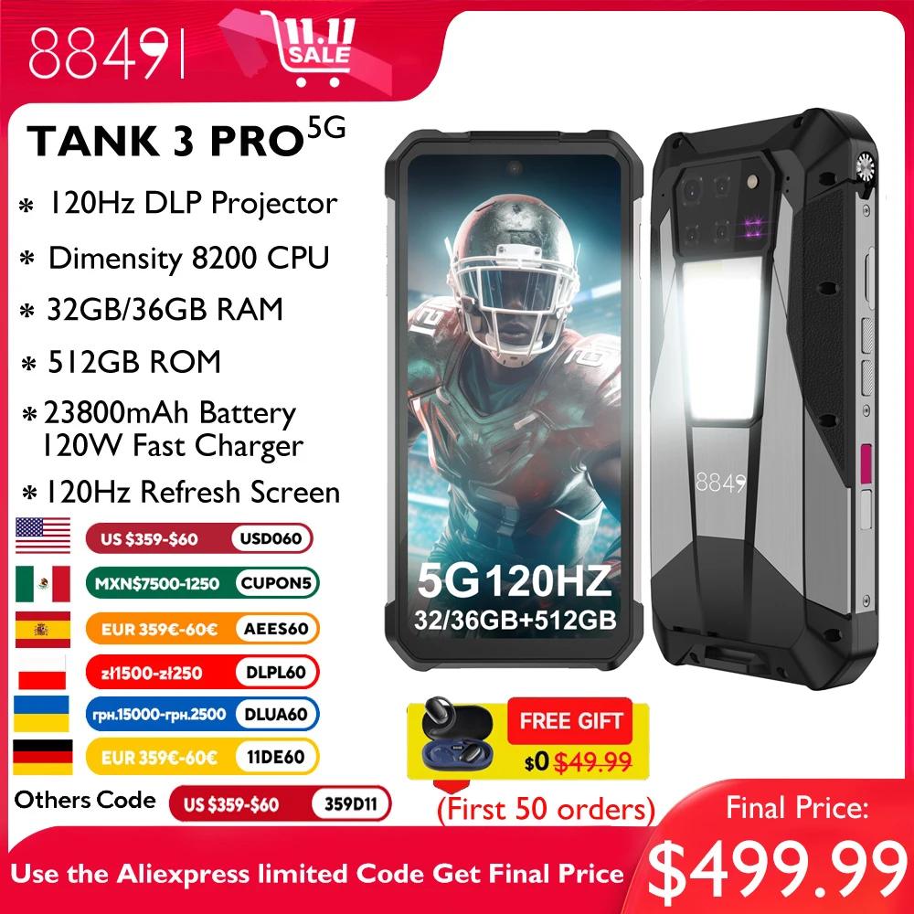 8849 Tank 3 Pro by Unihertz Rugged Projector Smartphone Android 23800mAh 32/36GB RAM 512GB ROM 5G 120W Charger OTG Phone